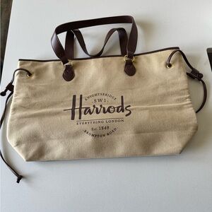 Harrods Brown Leather Canvas Bag